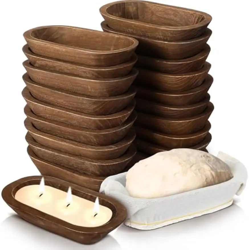 Haven Ridge Hand-Carved Wooden Dough Bowl Set – 20 Piece