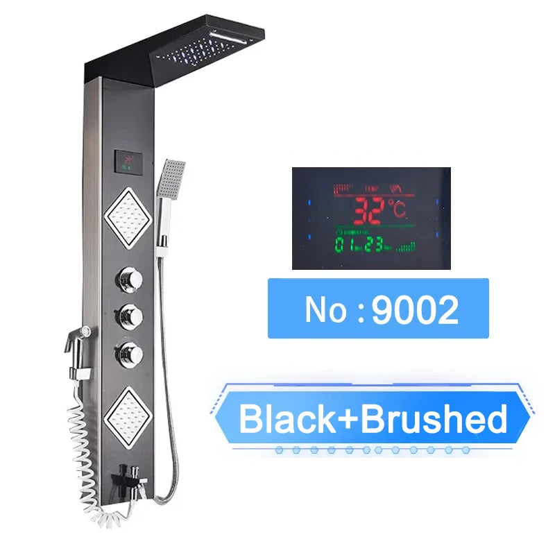 Cascade Luxe LED Shower Panel System with Digital Temperature Display & SPA Massage Jets