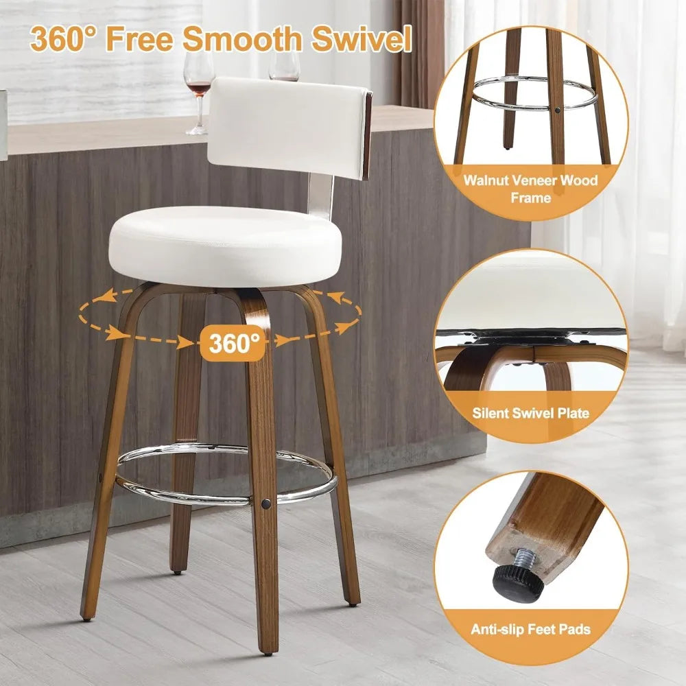 Walnut Crest Swivel Faux Leather Bar Stools