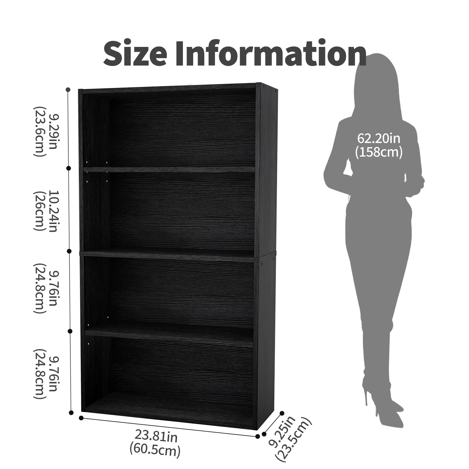 Heritage Essentials 4-Tier Wooden Bookcase & Open Storage Shelf