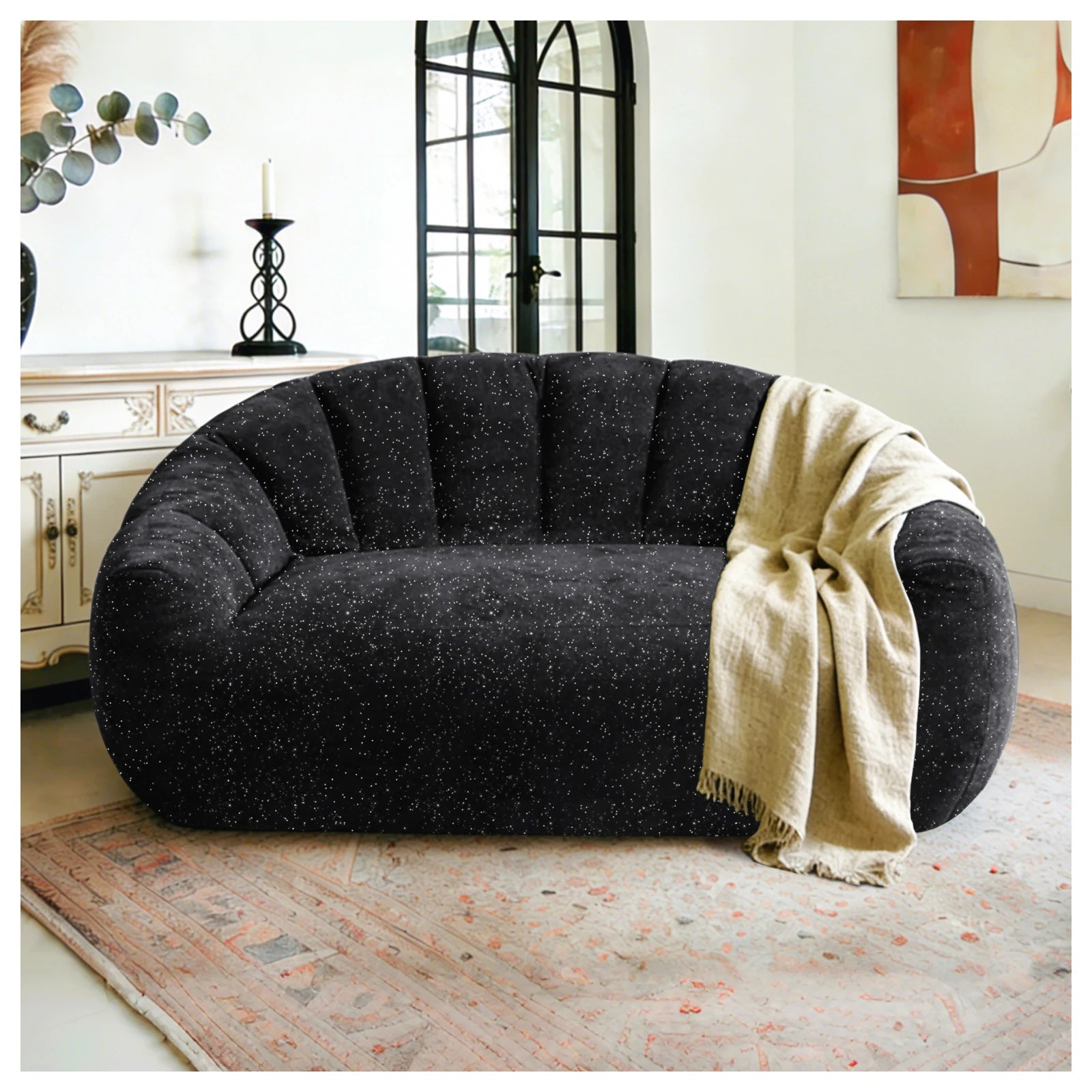 Comfy Bean Bag Sofa with Back Support, Oversized Reading Chair ， Big Fluffy Lazy Lounge Sofa ，Faux Fur Bean Bag Chair ， Stuffed Floor Sofa for Living Room, Bedroom