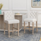 26.78'' seat height Vienna Contemporary Fabric Tufted Wingback Counter Stools, Set of 2, Beige