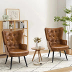 Brown PU Leather Mid-Century Wingback Accent Chair Set