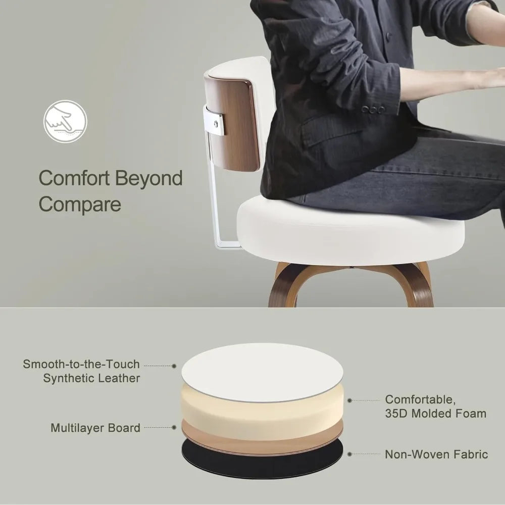 Walnut Crest Swivel Faux Leather Bar Stools