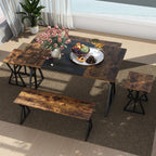 5-Piece Dining Room Set with 2 Benches & 2 Stools, Metal Frame for Small Room