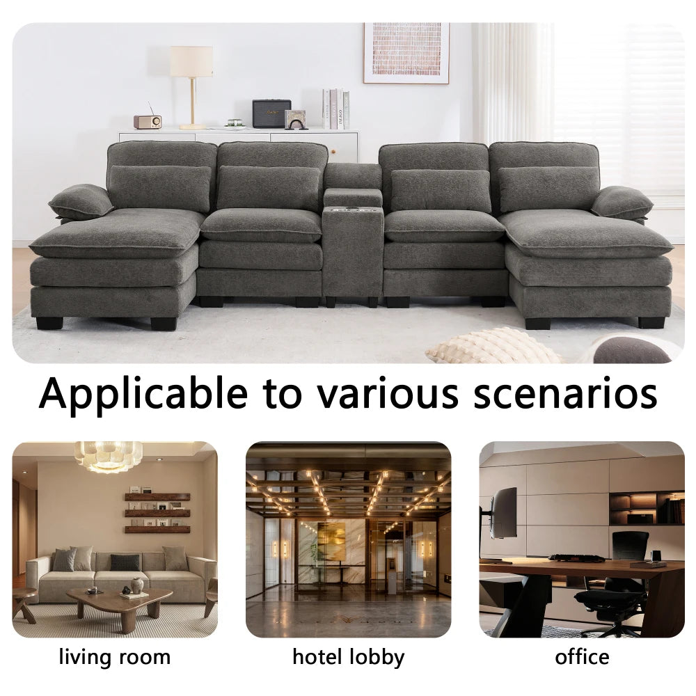 Cloudhaven U-Shaped Chenille Sectional Sofa with Storage – 124 Inch
