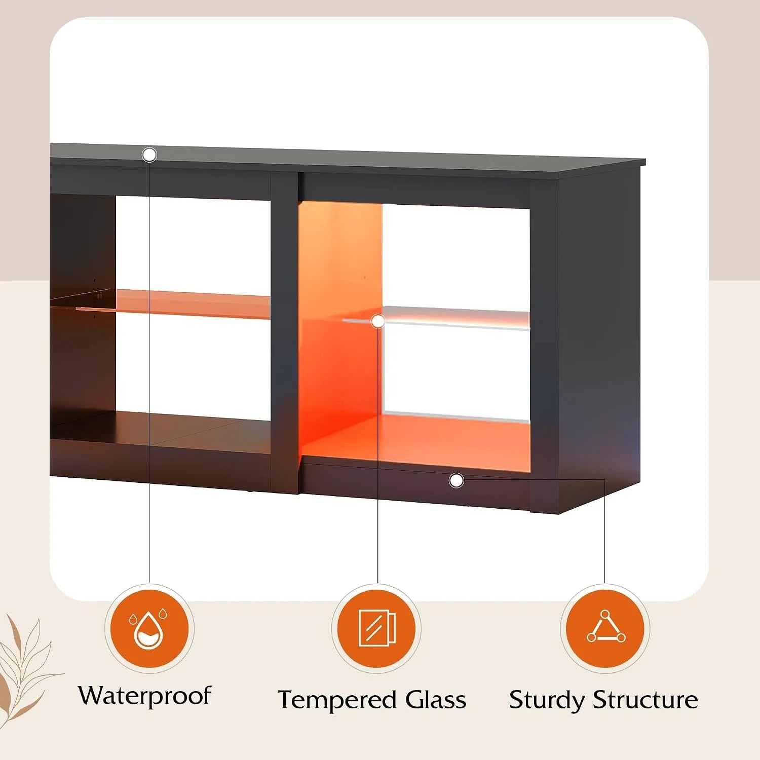 58" Wooden Modern LED TV Console With RGB Lights & Adjustable Glass Shelves Fits 65/70 Inch TV, Custom