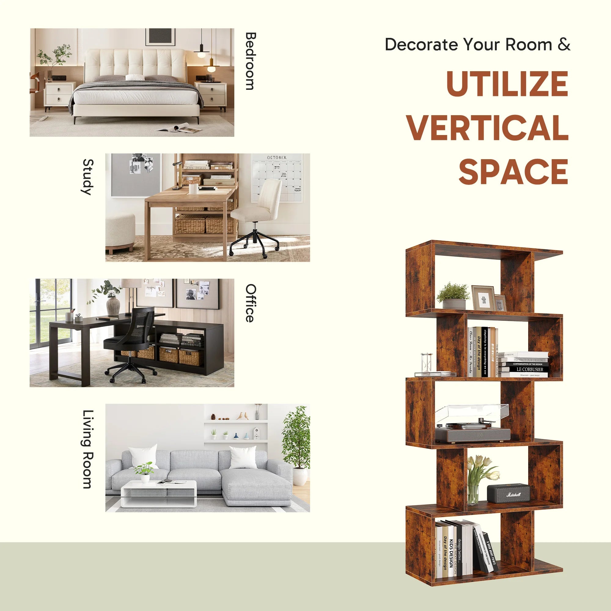 Haven Ridge GeoCraft S-Shaped Bookcase – 5 Tier