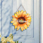 Welcome Wood Door Hanger 12 Inch Large Wooden Flower Sign, Inspirational Wall Porch Art, Summer Fall Front Door Wreath, Indoor