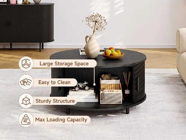 Oakridge Fluted Round Coffee Table with Hidden Storage