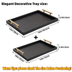 Noir Luxe Decorative Serving Tray Set with Gold Handles – 2 Piece