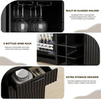 Fluted Coffee & Wine Bar Cabinet with 92L Mini Fridge, Wine Rack & Stemware Storage