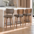 Counter Height Bar Stools Set Of 3, 26in Swivel Bar Stools With Back, Faux Leather Kitchen Island Stools, Bentwood Legs