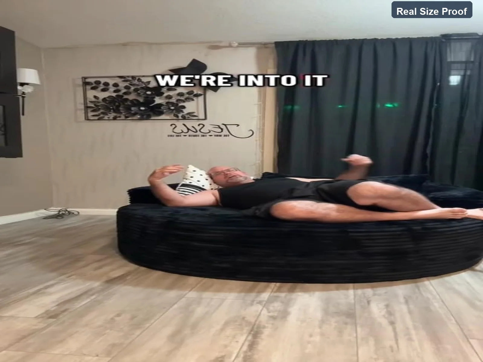 Oversized Bean Bag Chair 43 Inch Round Chenille Fabric Compressed Sofa Lounge with Pillows Black Living Room Bedroom