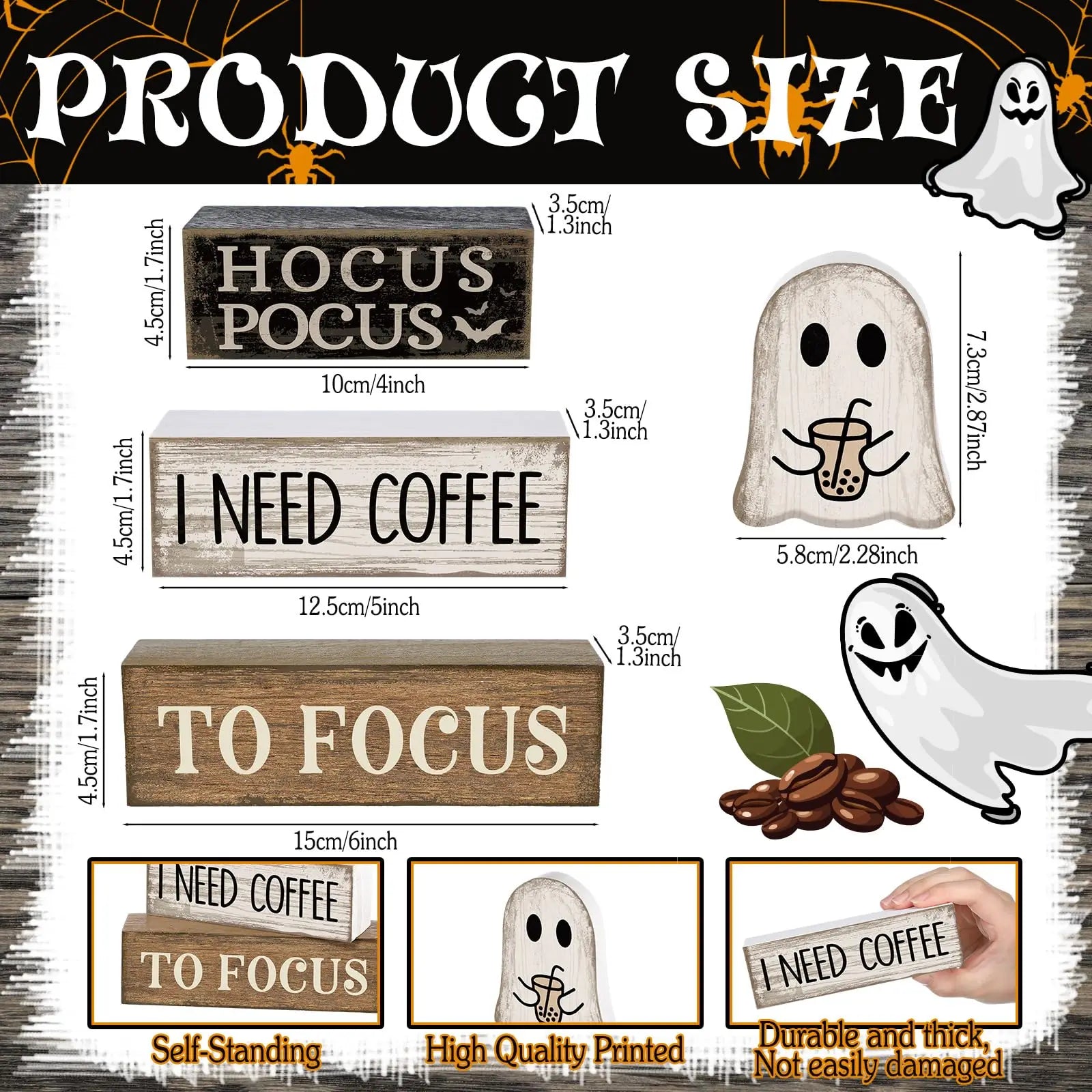 HavenHarvest 4-Piece Wooden Ghost Stack Décor Set – Farmhouse Halloween Tabletop Decorations