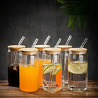Coastal Glass Tumbler Collection with Bamboo Lids & Glass Straws