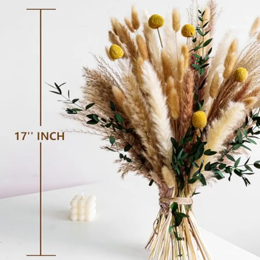 Olive Green Pampas Grass & Dried Flower Bouquet – Boho Rustic Arrangement