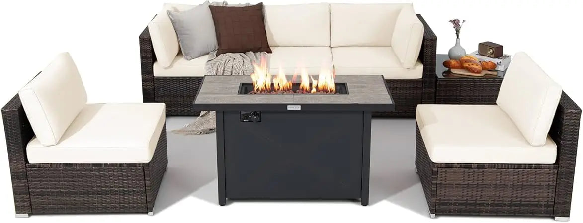 Monterey 7-Piece Patio Lounge Set with Fire Pit Table