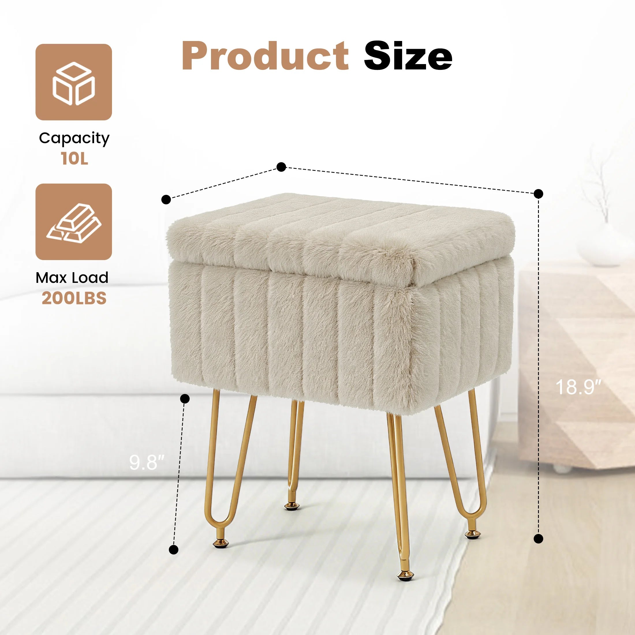 Luna Luxe Faux Fur Storage Ottoman