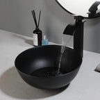 Obsidian Spa Stone Resin Vessel Sink with Waterfall Faucet Set
