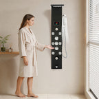 6-Function LED Shower Panel Tower with 8 Massage Jets – Black