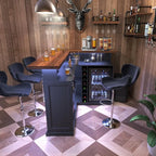 L-Shaped Home Bar Cabinet with Fridge Space, Wine Storage & Solid Wood Countertop