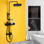 Matte Black Rainfall Shower System with Storage Shelf & Handheld Shower