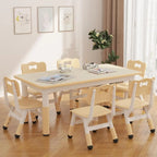 Kids Table And 6 Chairs Set Height Adjustable Toddler Table Ages 2-10 Graiti Desktop Non-Slip Legs for Children