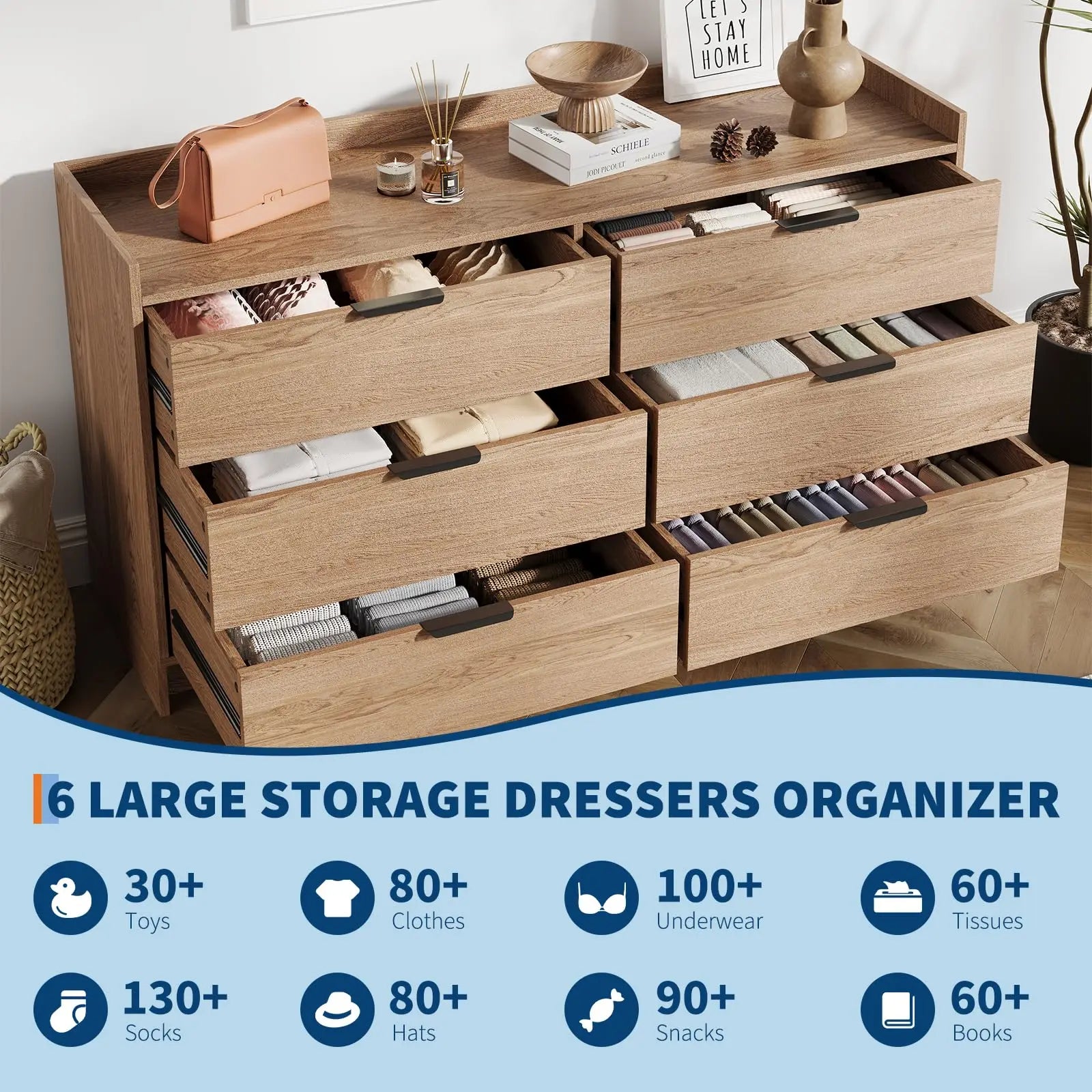 Haven Ridge Farmhouse 6-Drawer Dresser & TV Stand Console – 52.5 Inch