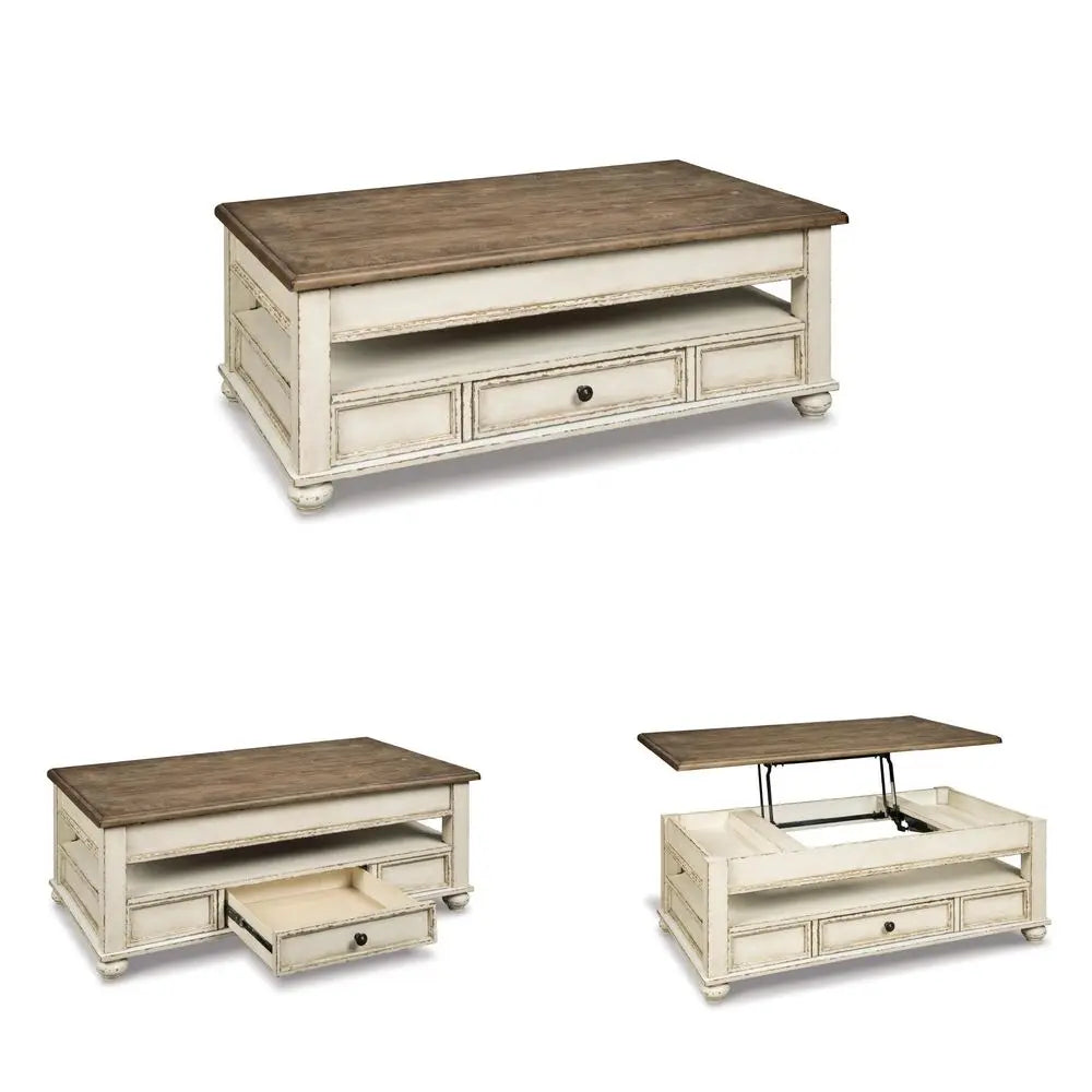 Realyn Vintage Farmhouse Lift-Top Coffee Table with Storage Drawer