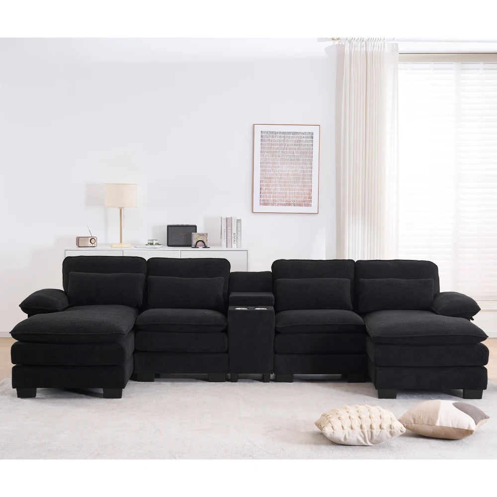 Cloudhaven U-Shaped Chenille Sectional Sofa with Storage – 124 Inch