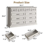 Rustic 10-Drawer Wood Dresser with Metal Handles – 55 Inch