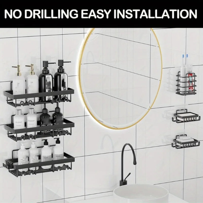 HavenHarbor 6-Piece Adhesive Shower Caddy & Bathroom Organizer Set