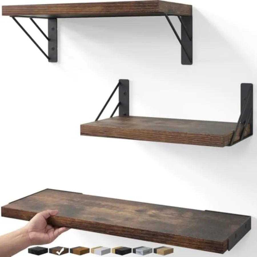 Heritage Rustic Wall Shelf Collection – Triple Tier Floating Display Shelf