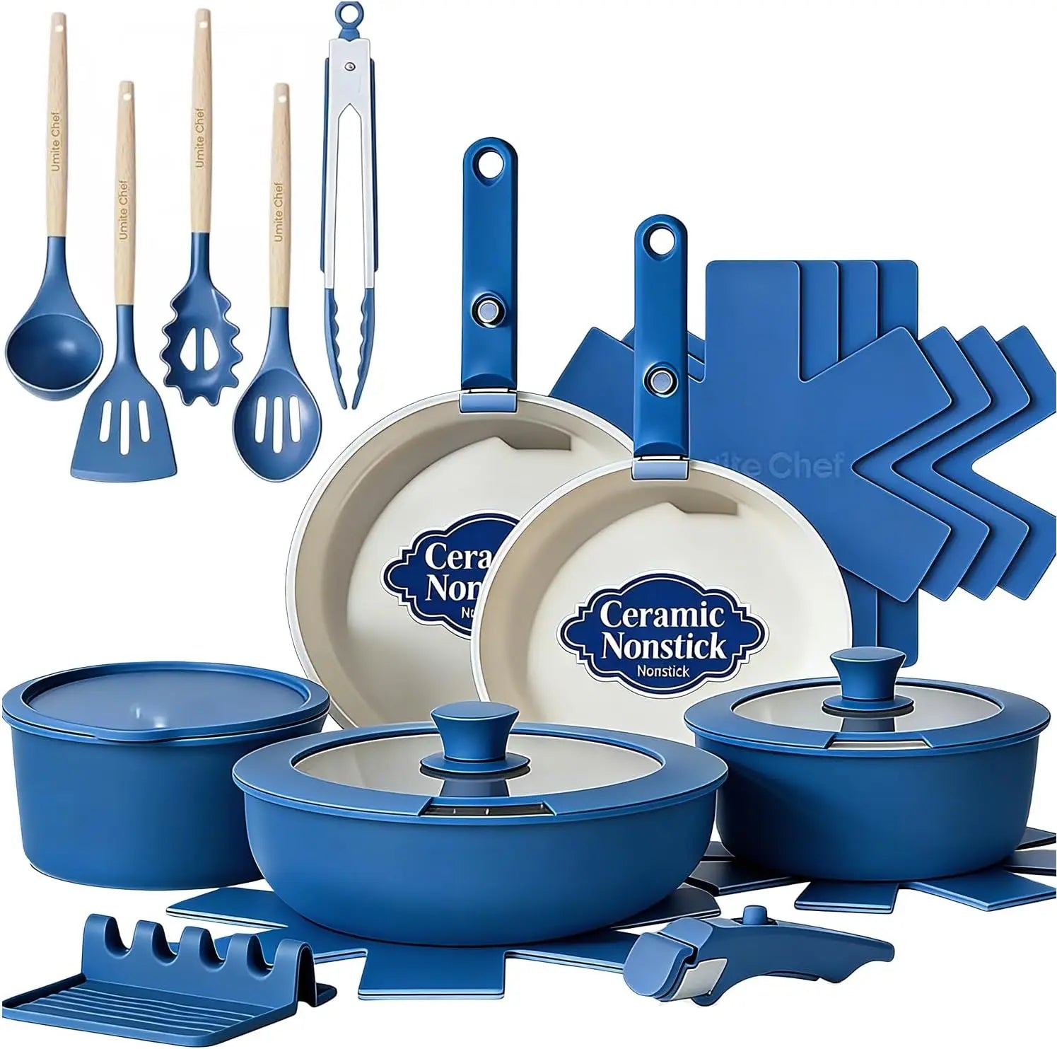 Coastal Blue Ceramic Cookware Collection – 21 Piece Set