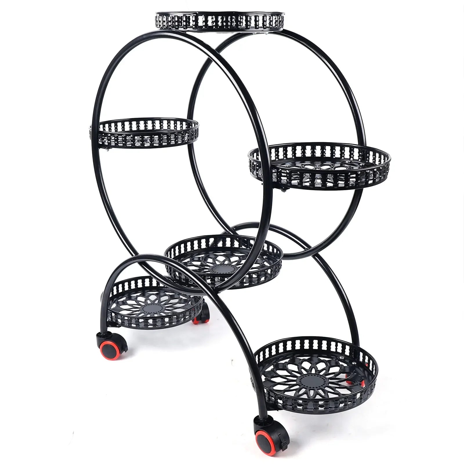 HavenHarbor 6-Pot Rolling Metal Plant Stand – Indoor & Outdoor Multi-Tier Flower Display Rack