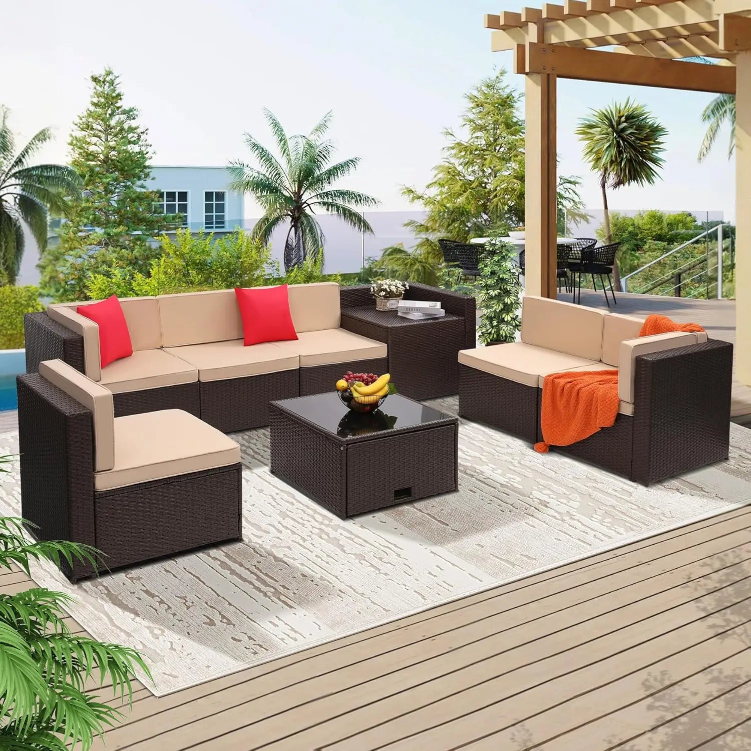 Aspen Ridge 8-Piece Outdoor Wicker Patio Sectional Set