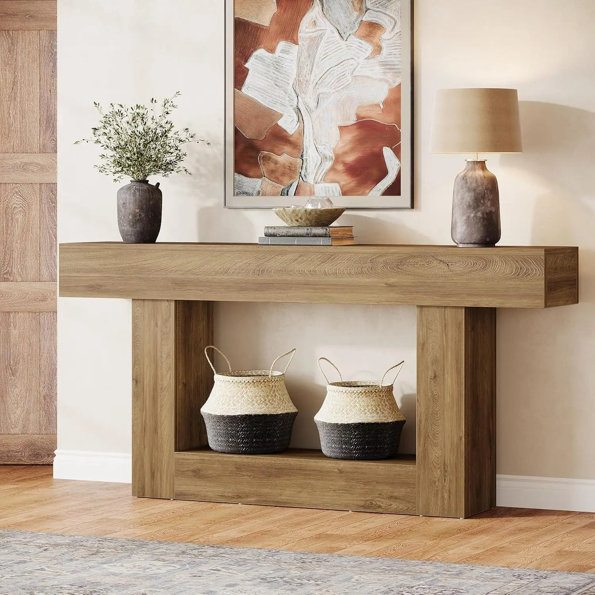 Tribesigns 160 cm Console Table, Farmhouse 2-Tier Entryway Table with U-Shaped Base, Narrow Wood Sofa Table Behind Couch Table