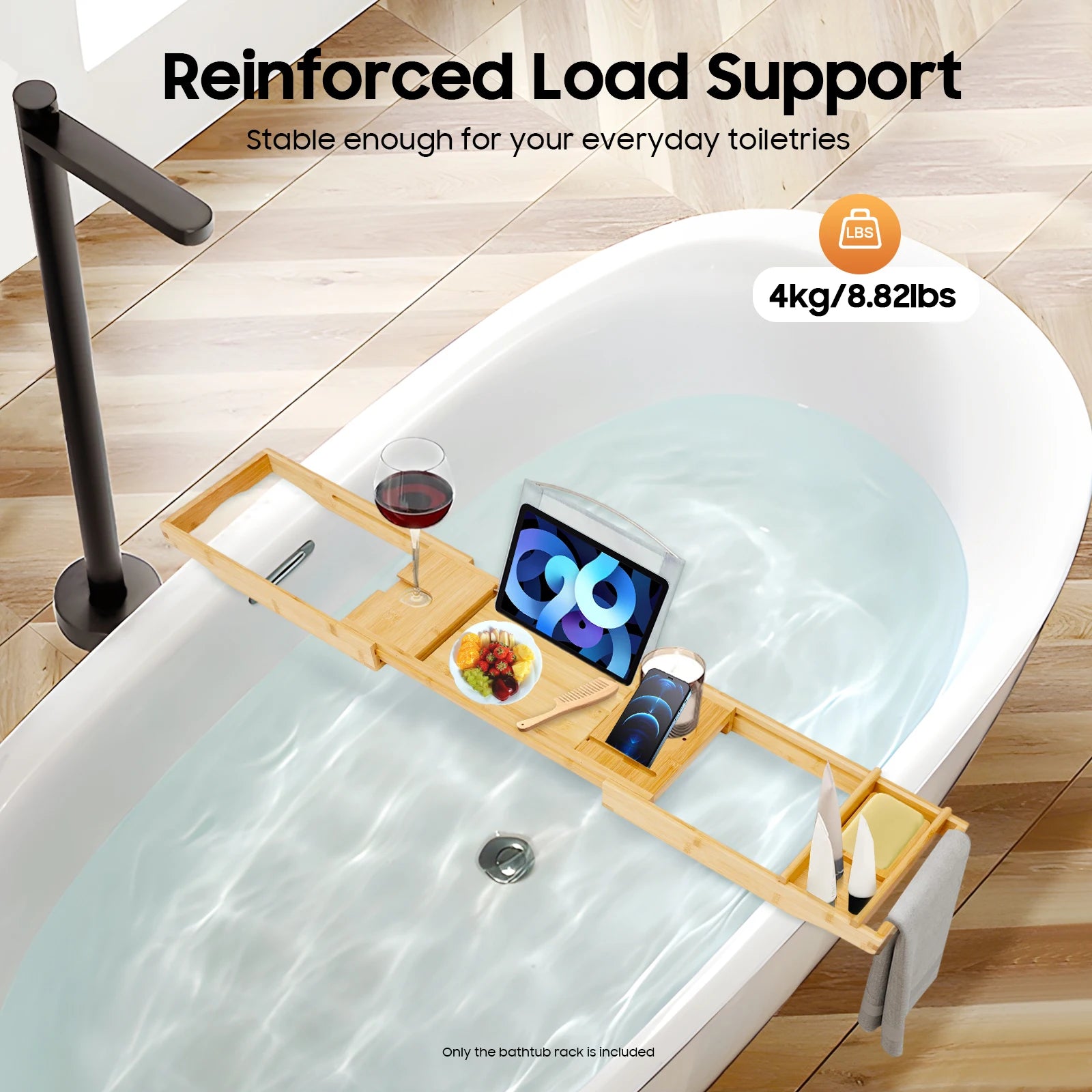 Serenity Spa Expandable Bamboo Bathtub Caddy Tray