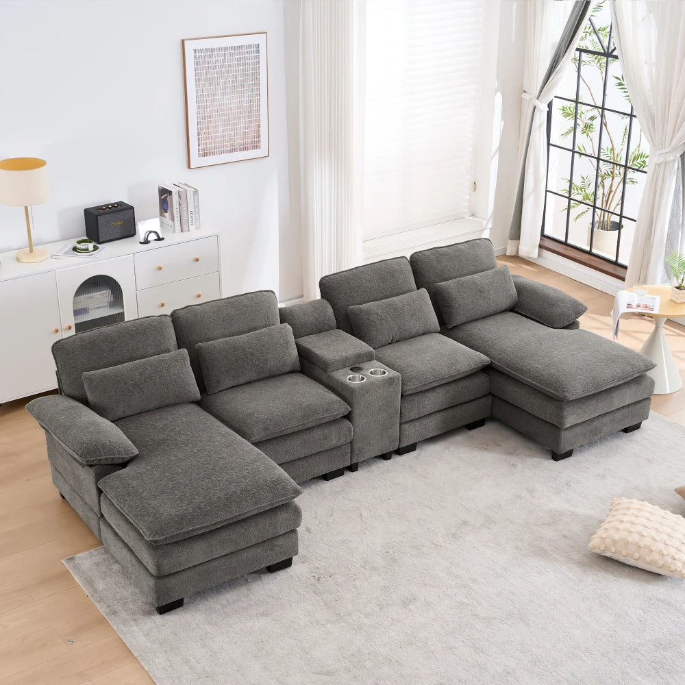 Cloudhaven U-Shaped Chenille Sectional Sofa with Storage – 124 Inch
