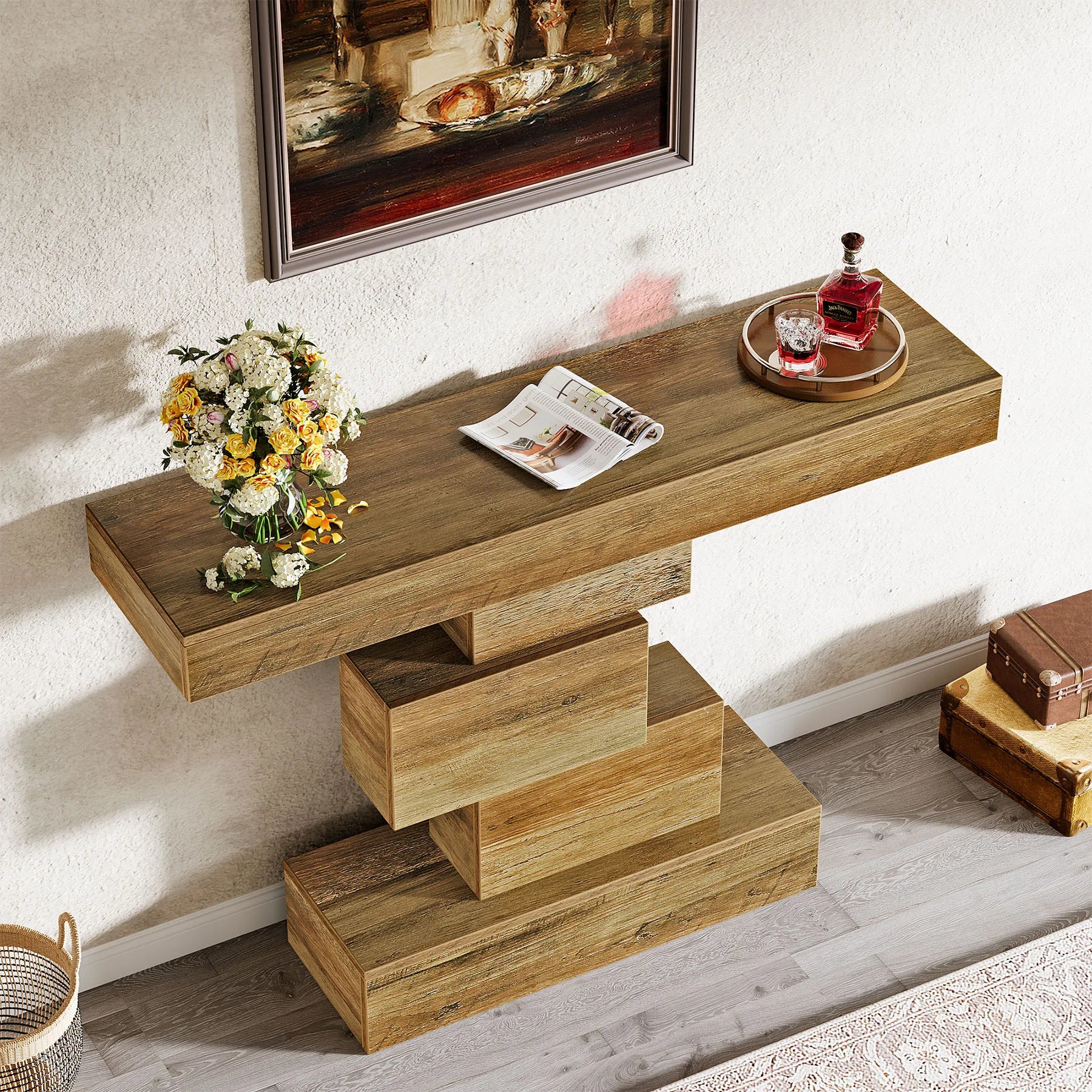 Hearthstone Geometric Farmhouse Console Table