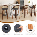 Swivel Bar Stools, Modern Wood Frame with Rattan Back, PU Leather Seat for Kitchen Counter & Bar Table - Set of 2