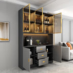 Luxury Wooden Wine Display Cabinet with Tempered Glass Doors & 5-Tier Storage