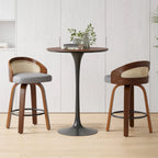 Swivel Bar Stools, Modern Wood Frame with Rattan Back, PU Leather Seat for Kitchen Counter & Bar Table - Set of 2