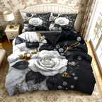White Noble Rose Printed Duvet Cover Set