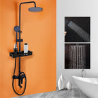 Matte Black Rainfall Shower System with Storage Shelf & Handheld Shower