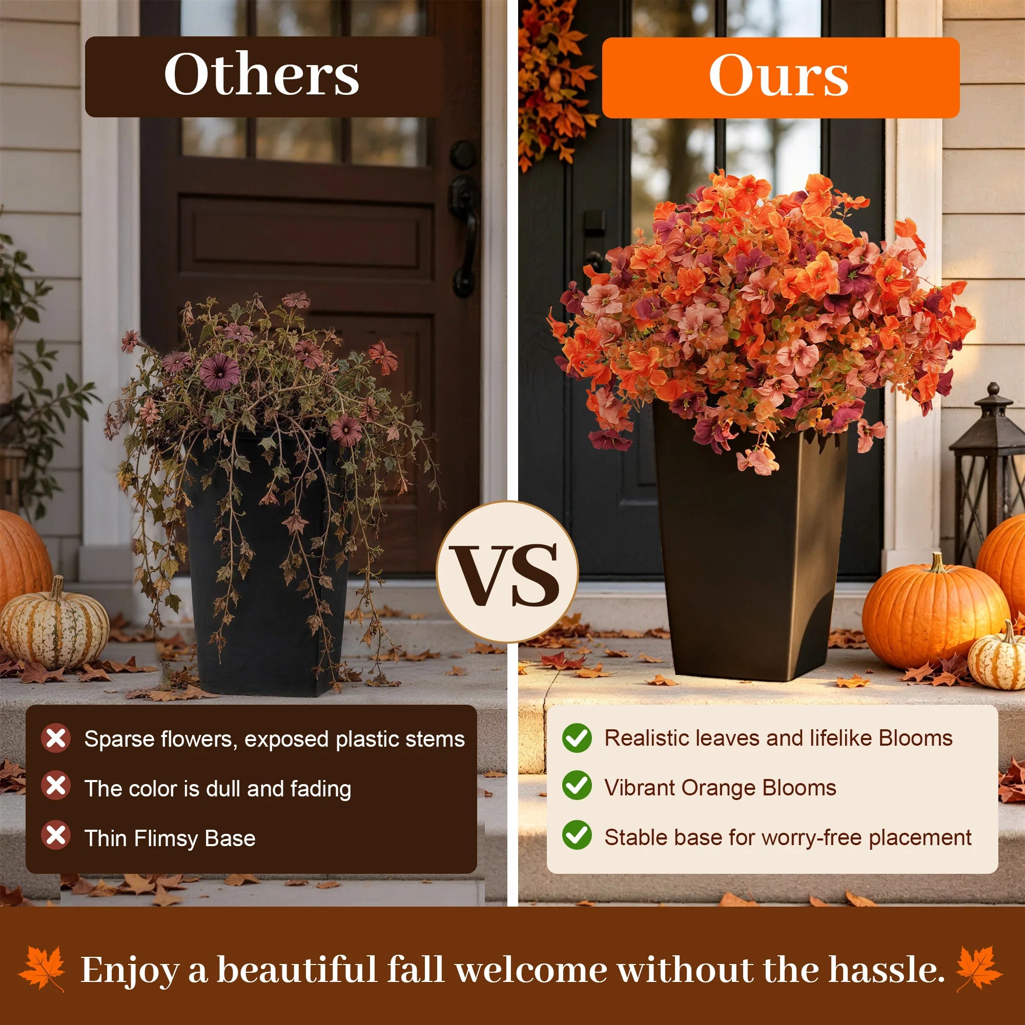 Harvest 24" Artificial Orange Daisy Planters – 2-Piece Fall Porch & Entryway Décor Set