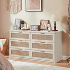 Boho Rattan 6-Drawer Dresser & TV Stand Organizer – 54 Inch