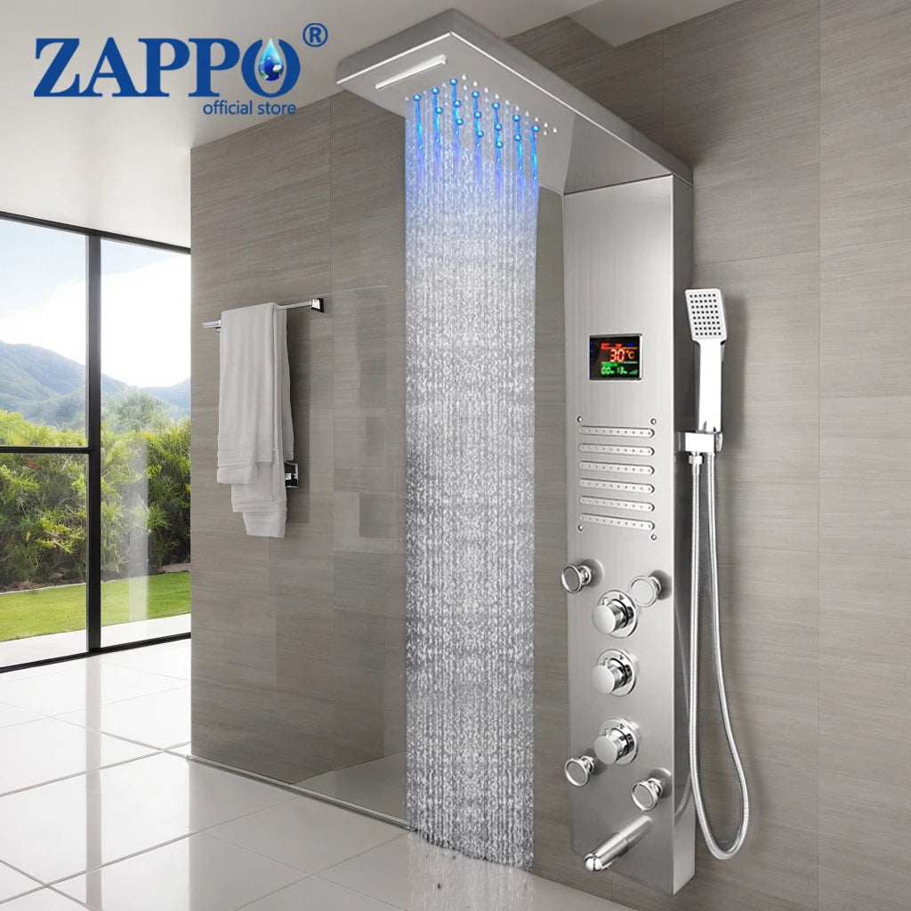 Shower Panel Tower with Digital Display, Rainfall, Mist & Body Jets