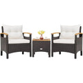 3-Piece Patio urniture Set, PatioOutdoor Rattan Soa Set with Coee Table, Patio Contion Set with Removable Cushion, Cozy Acacia W